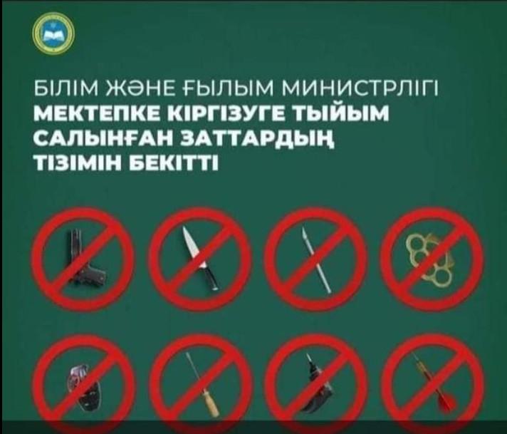 Мектепке кіргізуге тыйм салынған заттар